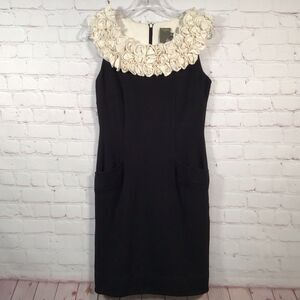 Taylor Ruffled Collar Black Sheath Dress Pockets Womans 2 Heavy Knit Sleeveless